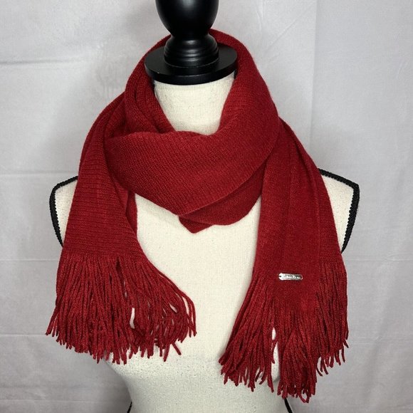 Calvin Klein Accessories - Calvin Klein Cable Knit Red Scarf With Fringe 60x12